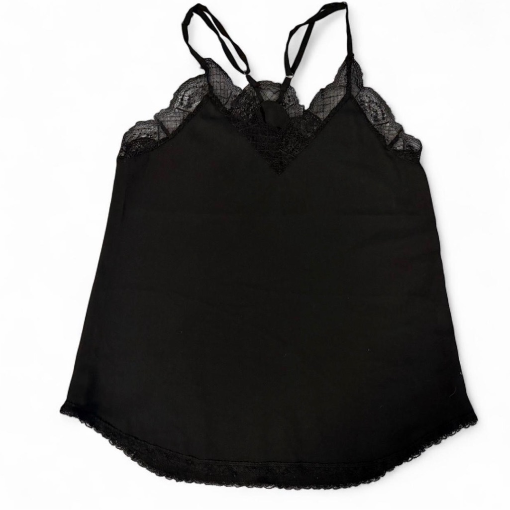 Black Lace Trim Camisole Top With Bow Detail Size Small - Coquette Y2k